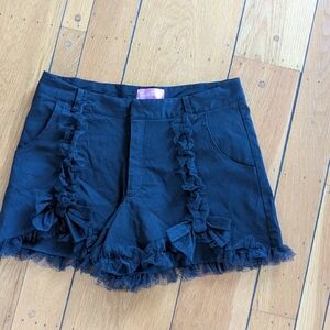 Sugar Thrillz Dolls Kill Black Lace Ruffle Shorts w/ Bows - Large - EUC